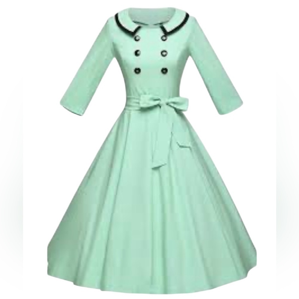 GownTown Mint Green 1950’s Vintage Style Stretchy Swing Event Dress SZ L